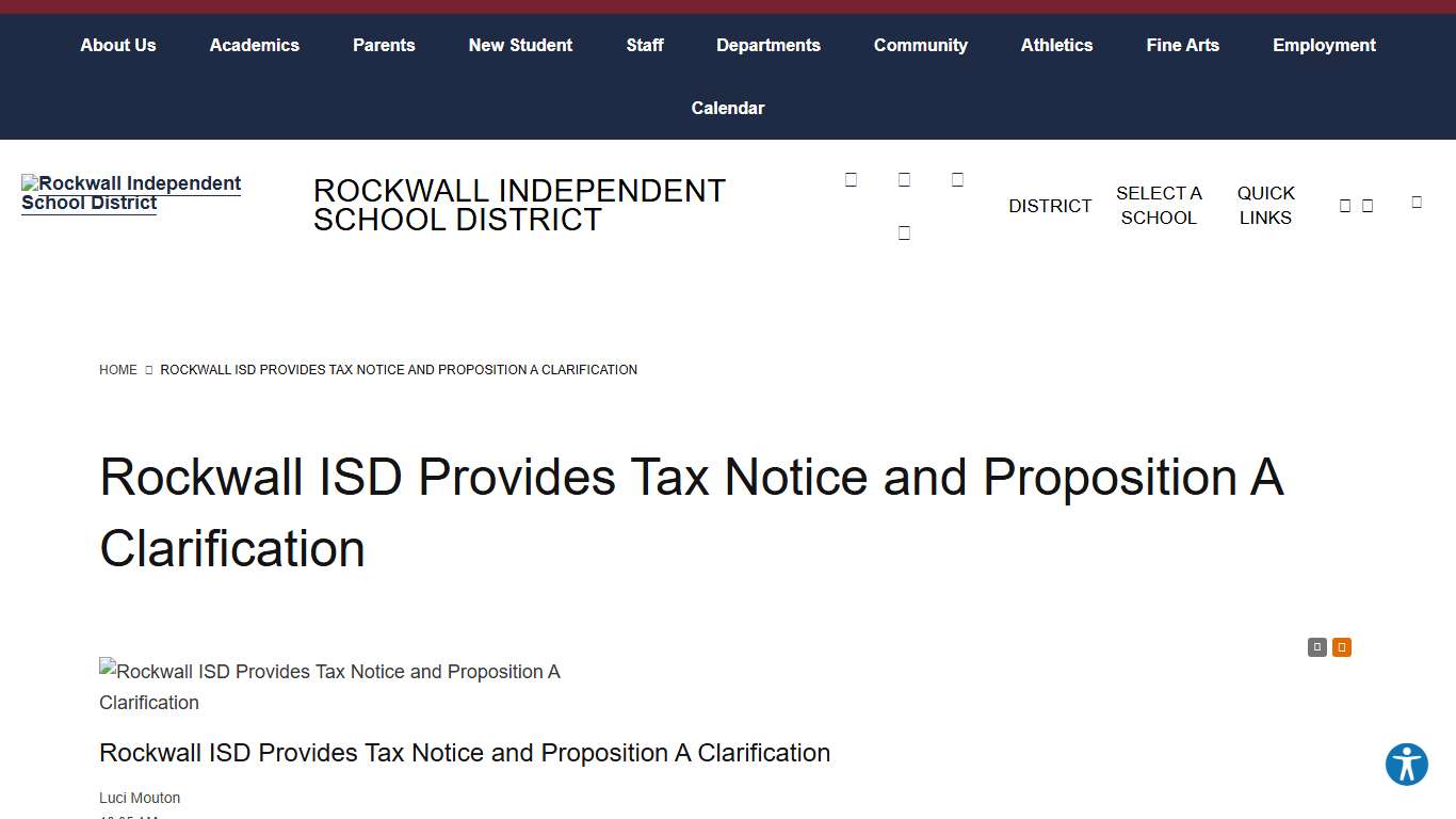 Rockwall ISD Provides Tax Notice and Proposition A Clarification Post Details